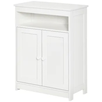 HOMCOM Dulap Auxiliar de Baie cu 2 Usi Raft Interior Ajustabil si Compartiment Deschis Mobilier de Baie pentru Sufragerie Bucatarie 60x30x80 cm Alb | Aosom Romania imagine