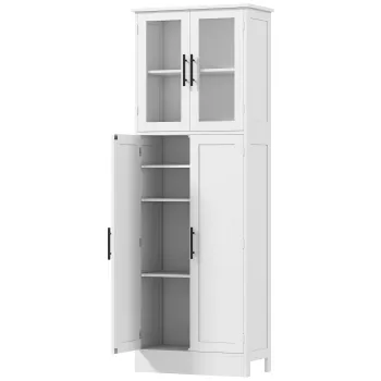 HOMCOM Dulap Baie 170 cm, Depozitare Independenta cu Usi din Sticla si Rafturi Reglabile, Alb | Aosom Romania imagine