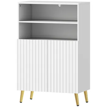 HOMCOM Dulap baie, comoda pentru living, usi cu inchidere silentioasa, 2 rafturi deschise, MDF, Alb | Aosom Romania imagine