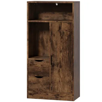 HOMCOM Dulap Baie Ingust cu 2 Sertare si Rafturi Reglabile pentru Bucatarie, Living, Hol, Maro Rustic | Aosom Romania imagine