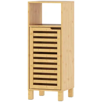 HOMCOM Dulap baie, raft deschis, dulap, lemn de bambus, usa cu lamele, maro deschis | Aosom Romania imagine