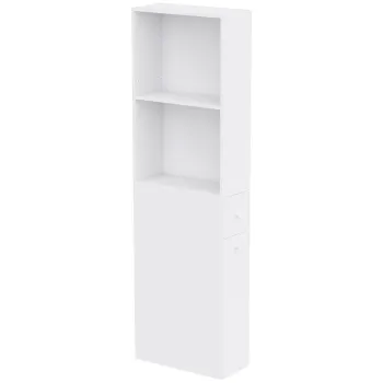 HOMCOM Dulap Baie Slim cu Organizator Glisant pe Roti, Sertar si Raft Reglabil, MDF, 18 x 40 x 135 Cm, Alb | Aosom Romania imagine
