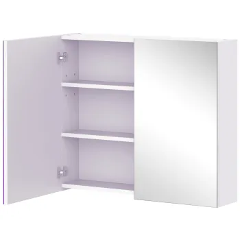 HOMCOM Dulap baie suspendat pe perete cu oglinda 70 x 60 cm cu raft reglabil, oglinda baie cu depozitare, alb | Aosom Romania imagine