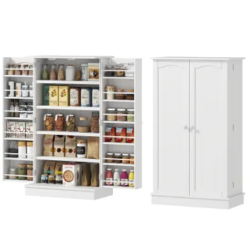 HOMCOM Dulap bucatarie garde-manger cu 2 usi, 5 rafturi si 12 recipiente pentru condimente - 60 x 30 x 104 cm - alb | Aosom Romania imagine