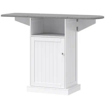 HOMCOM Dulap Compact cu Masa de Calcat Pliabila pe Roti cu Raft Deschis si Dulap, 121x37x89 cm, Alb si Gri | Aosom Romania imagine