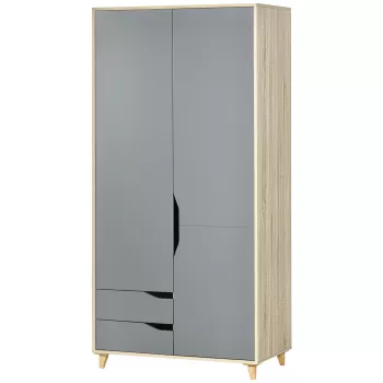 HOMCOM Dulap cu 2 usi din PAL si MDF cu sina pentru agatat, 3 rafturi si 2 sertare pentru sufragerie si dormitor, 88,9x50,1x184,5 cm | AOSOM RO imagine