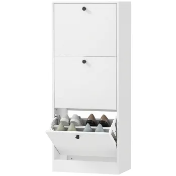 HOMCOM Dulap cu 3 Usi Rabatabile Rafturi Ajustabile si Design Compact 47x28x115 cm Alb cu Insertii de Lemn | Aosom Romania imagine