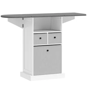 HOMCOM Dulap cu Masa de Calcat Pliabil Economisitor de Spatiu, Dulap Multifunctional cu 3 Sertare din Material Textil Aspect In, Roti Cu Frana, Raft Deschis, pentru Bai si Spatii de Rufe, 121x37x89.5 cm, Alb | Aosom Romania imagine