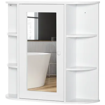 HOMCOM Dulap cu oglinda Dulap de baie Badezimmerschrank, 8 compartimente, usi cu oglinda, rezistent la apa, 66 cm x 17 cm x 63 cm, Alb | Aosom Romania imagine
