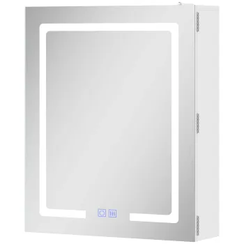 HOMCOM Dulap cu oglinda pentru baie cu iluminare, raft reglabil, usa, 3 temperaturi de culoare, anti-aburire 50 x 15 x 60 cm Alb | Aosom Romania imagine