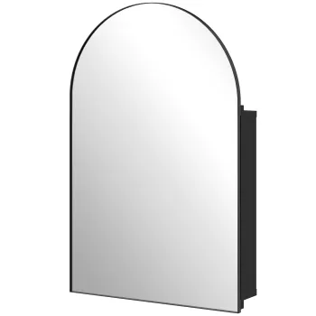 HOMCOM Dulap cu oglinda pentru baie, dulap curbat cu usa 180?, 3 rafturi, din metal Negru 50 x 12 x 76 cm | Aosom Romania imagine
