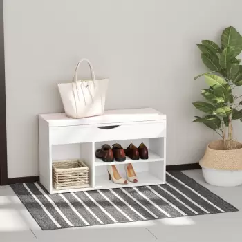 Homcom Dulap cu Pantofi Banca cu Scaune Captusite Rabatabile pentru Hol  Lemn 80x30x47cm Alb imagine