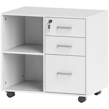 HOMCOM Dulap cu Sertare pentru Birou, Suport pentru Documente cu 3 Sertare cu Incuietoare si Chei, 60x40x56 cm, Alb | Aosom Romania imagine