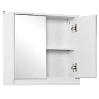 HOMCOM Dulap de baie cu 2 usi, oglinda baie dulap cu raft reglabil din lemn MDF 48x14.5x45cm alb imagine