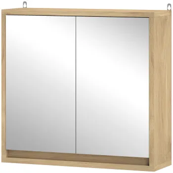 HOMCOM Dulap de baie cu oglinda, 2 usi si polita ajustabila, dulap suspendat in stil modern 48x14,5x45cm natural | Aosom Romania imagine