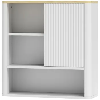 HOMCOM Dulap de baie de perete cu usa culisanta 5 compartimente si polite reglabile 60x20x62 cm Alb | Aosom Romania imagine