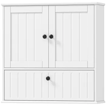 HOMCOM Dulap de baie de perete rustic cu raft reglabil, usi duble si usa batanta 60x19,5x60 cm Alb | Aosom Romania imagine