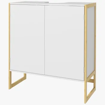 HOMCOM Dulap de Baie Sub Chiuveta, Dulap de Depozitare din Bambus, Unitate Toaleta de Baie cu 2 Usi, 70x33x79.5 cm, Alb | Aosom Romania imagine