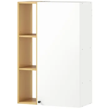 HOMCOM Dulap de Baie Suspendat cu Usi Soft Close, Dulap de Baie Suspendat cu Rafturi Reglabile si 3 Rafturi Deschise, 59.5x30x90 cm, Alb si Culoare Lemn | Aosom Romania imagine