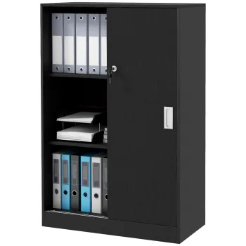 HOMCOM Dulap de Birou cu 3 Rafturi, Usa Dubla cu Incuietoare si 2 Chei de Securitate, 80x40x120 cm, Negru | Aosom Romania imagine