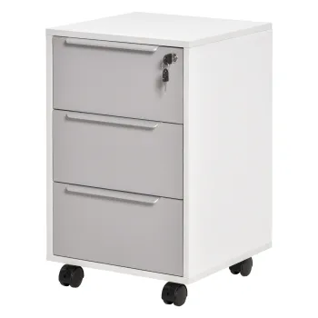 HOMCOM Dulap de Birou cu 3 Sertare cu Chei si 4 Rotile Alb si Gri | Aosom Romania imagine