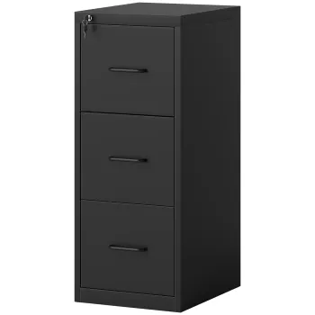 HOMCOM Dulap de Birou cu 3 Sertare si Bara Reglabila, Sertar de Birou pentru Documente, 36,5x46,2x99 cm, Negru | Aosom Romania imagine