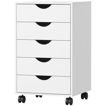 HOMCOM Dulap de birou cu 5 sertare si roti pivotante cu frane, 40x40x67 cm, alb | Aosom Romania imagine