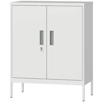 HOMCOM Dulap de Birou din Otel cu 2 Rafturi Reglabile cu Sistem de Incuiere si 2 Chei, 80x40x100 cm, Alb | Aosom Romania imagine