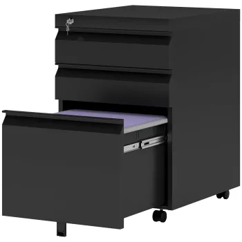HOMCOM Dulap de birou mobil cu depozitare pe roti 3 sertare blocabile 39 x 48 x 60 cm negru | Aosom Romania imagine