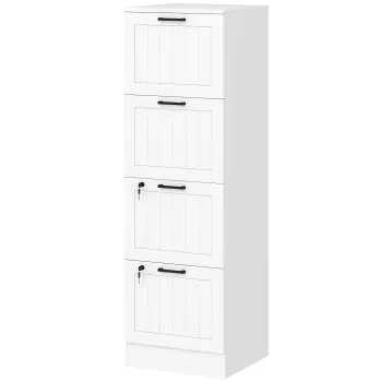 HOMCOM Dulap de birou, mobilier de depozitare din MDF 4 sertare si incuietoare, sine suspendate reglabile, 40 x 40 x 131 cm, alb | Aosom Romania imagine