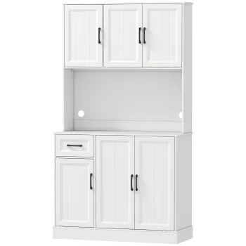 HOMCOM Dulap de bucatarie, 180,5 cm, dulap de depozitare, suprafata de lucru, orificiu pentru cablu, rafturi reglabile, MDF, Alb | Aosom Romania imagine