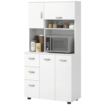 HOMCOM Dulap de Bucatarie, Bufet, 3 Sertare, 3 Rafturi, spatiu de depozitare generos, 89x39,5x168cm, Alb | Aosom Romania imagine