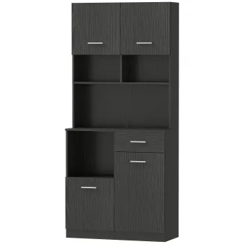 HOMCOM Dulap de bucatarie, bufet cu sertar, usi Soft-Close, 80 x 35 x 180 cm, Negru | Aosom Romania imagine