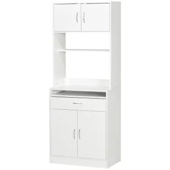 HOMCOM Dulap de bucatarie bufet de dining cu 4 usi tava glisanta raft reglabil sertar 70x40x180 cm Alb | Aosom Romania imagine