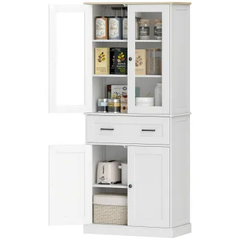 HOMCOM Dulap de bucatarie, bufet, fata acrilica, sertare, 76 x 40 x 182,5 cm, crem | Aosom Romania imagine