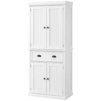 HOMCOM Dulap de bucatarie bufet multi-depozitare rafturi reglabile 4 usi sertar mare 76,2 x 40,2 x 183 cm alb | Aosom Romania imagine