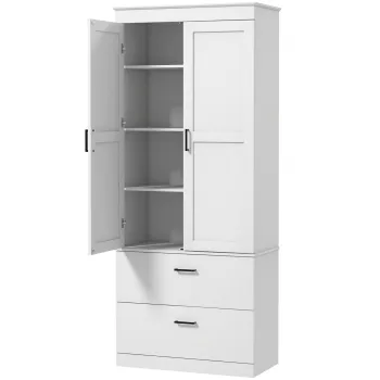 HOMCOM Dulap de bucatarie bufet vitrina mobilier de depozitare cu compartiment, 2 sertare si rafturi reglabile, gri | Aosom Romania imagine