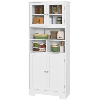 HOMCOM Dulap de Bucatarie cu 2 Dulapuri, 3 Compartimente si Rafturi Reglabile Alb | Aosom Romania imagine