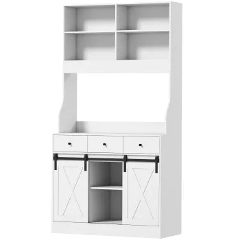 HOMCOM Dulap de bucatarie cu 2 usi glisante 3 sertare Blat pentru cuptor cu microunde si rafturi reglabile Alb 93,5x40x180cm | Aosom Romania imagine