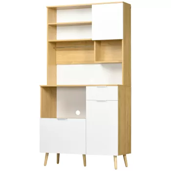 HOMCOM Dulap de Bucatarie cu 3 Usi, Dulap de Depozitare Modern cu Sertar, Rafturi Reglabile, Blat Deschis pentru Microunde, pentru Camera de Luat Masa, Natur imagine