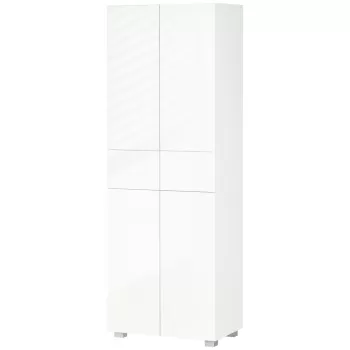 HOMCOM Dulap de bucatarie cu 4 usi, cu 5 niveluri cu 3 rafturi reglabile, 2 sertare pentru sufragerie, design cu apasare pentru a deschide, alb lucios | Aosom RO imagine