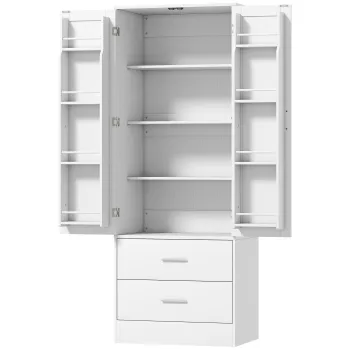 HOMCOM Dulap de Bucatarie cu 8 Rafturi pentru Condimente si 2 Sertare, 60x40x159 cm, Alb | Aosom Romania imagine