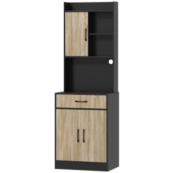 HOMCOM Dulap de bucatarie cu blat de lucru si orificiu pentru cablu, comoda moderna pentru bucatarie cu sertar, 3 rafturi deschise, lemn natural, Negru | Aosom Romania imagine