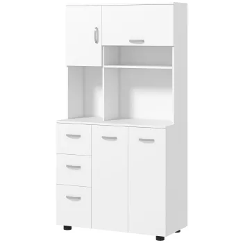 HOMCOM Dulap de bucatarie cu multiple spatii 4 usi 3 sertare etajera + blat mare 89L x 39,5l x 168H cm alb | Aosom Romania imagine