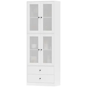 HOMCOM Dulap de bucatarie cu sertare si usi din sticla, Suprafata de melamina, Alb | Aosom Romania imagine