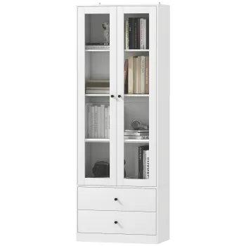 HOMCOM Dulap de Bucatarie cu Usi din Sticla, 2 Sertare si Rafturi Reglabile Alb | Aosom Romania imagine