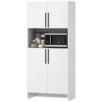 HOMCOM Dulap de Bucatarie, Dulap de Depozitare pentru Bucatarie, Living, Sufragerie, Dulap, Rafturi, Suport cuptor cu Microunde, Span, Alb | Aosom Romania imagine