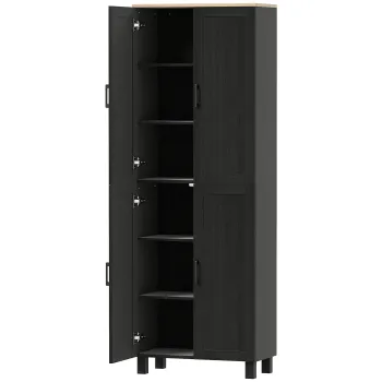 HOMCOM Dulap de bucatarie inalt 170 cm bufet inalt cu 4 usi si rafturi reglabile, design modern, negru | Aosom Romania imagine