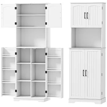 HOMCOM Dulap de bucatarie inalt, stil country, cu 2 dulapuri si 8 suporturi pentru condimente, 60x40x181.5 cm, alb | Aosom Romania imagine