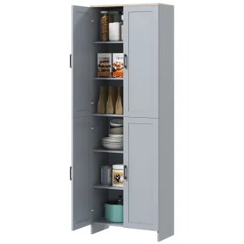 HOMCOM Dulap de bucatarie inaltime 170 cm bufet inalt cu 4 usi si rafturi reglabile, design modern, gri | Aosom Romania imagine